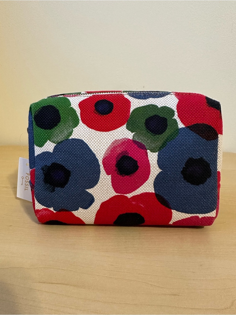 Fossil Canvas Cosmetic Pouch in Red, Navy, Green and Pink